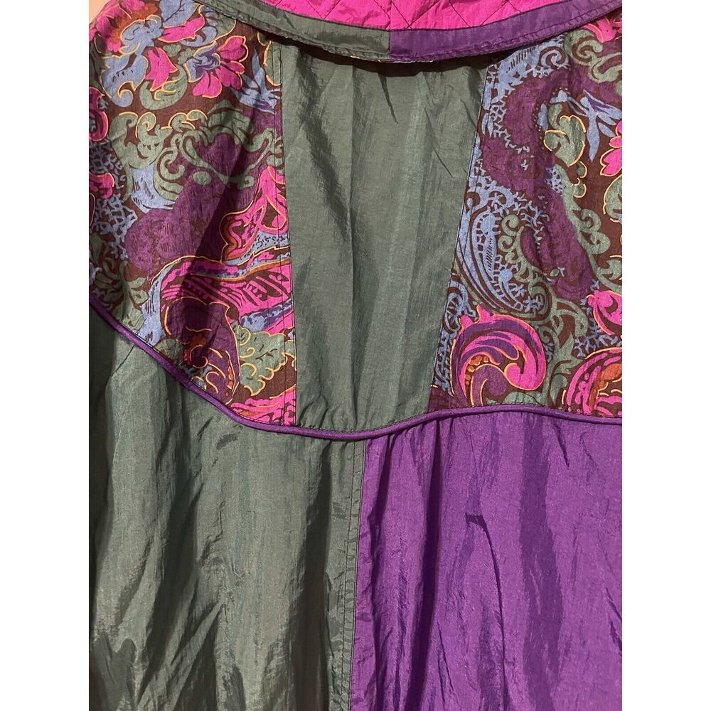 Gallery Sport Vtg Ski Jacket S Wind Breaker Peacock Quilted Paisley Purple Green - Picture 6 of 9